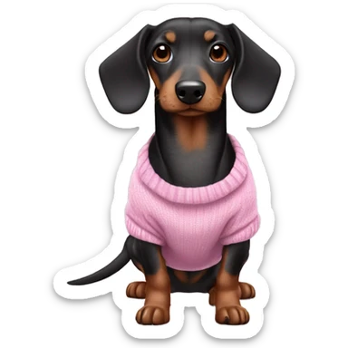 Black brown and grey sausage dog wearing pink jumper sticker