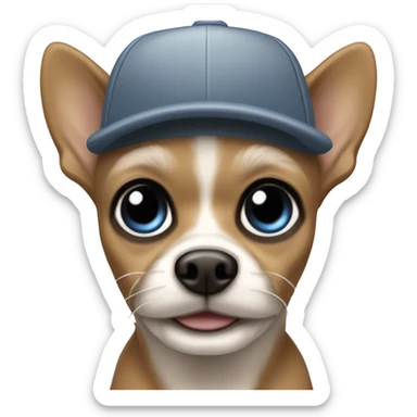 Old man with ‘blue eyes’ goatee beard ball cap holding black long haired chihuahua sticker