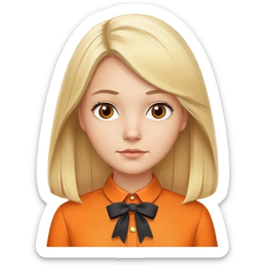 longer blond hair  straightnot smiling woman with orange blouse bow collar sticker