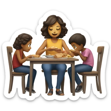 Tired mom feeding 4 children sticker