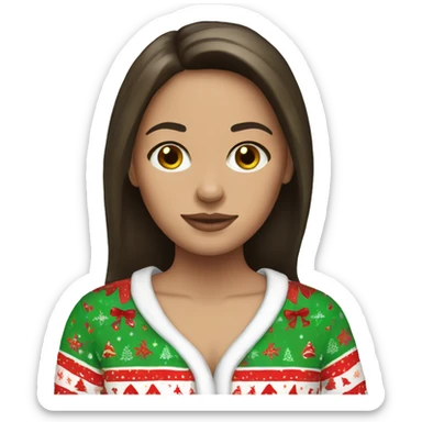 brunette girl with white skin christmas pajamas sticker