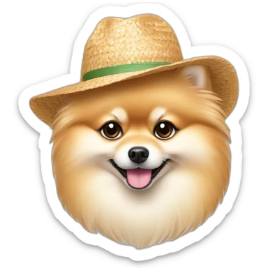 light cream pomeranian wearing a straw hat sticker