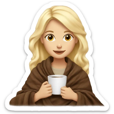 Blond hair girl sitting with her cozy coffee and blanket  sticker