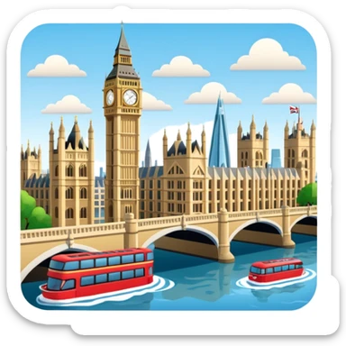 Make a full city of London with the Big Ben in the background and the Tower Bridge over the river  sticker