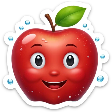 cheerful apple floating in water, fun playful expression sticker