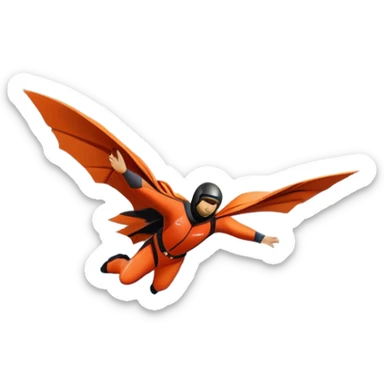 A daring wingsuit athlete soaring between towering mountains, with their wingsuit fully stretched, cutting through the air at high speed. The background features dramatic cliffs and a vast sky, emphasizing the thrill and freedom of base jumping. sticker