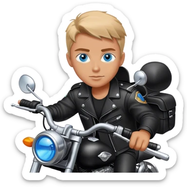 Blue eyed person  in full black leather on motorcycle sticker