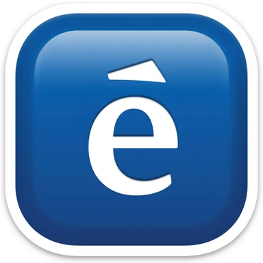 "3D premium,3D rounded-square icon in strong bleu with a beveled edge, bold serif white letter 'é'centered, strong specular highlights, inner glow, 1024x1024, png" sticker