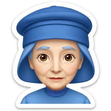 elderly woman with blue hat sticker