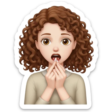 White girl with brown curly hair choking self sticker