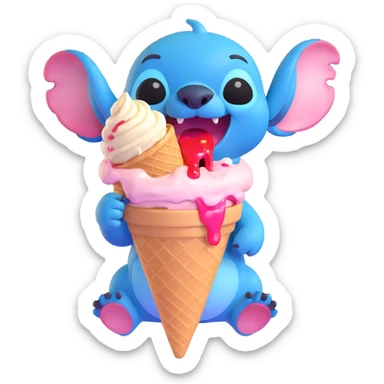 Stitch eating a melting ice cream cone sticker
