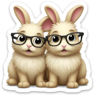 two fluffy bunnies cuddling, only one has glasses sticker