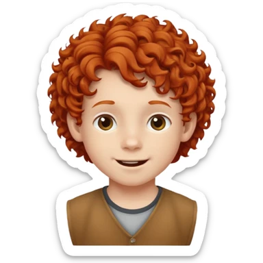 redhead kid with unique face features and very curly hair kid boy happy and braced sticker