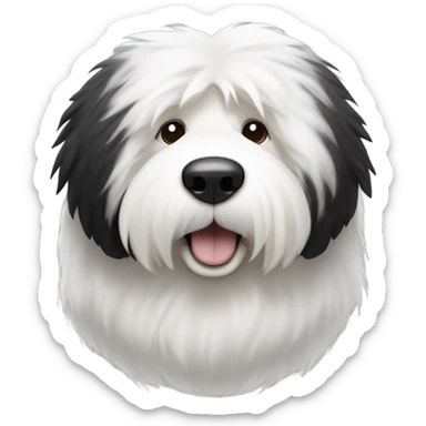 Old English sheepdog with a half and half face like a black (right side) and white (left side) cookie sticker