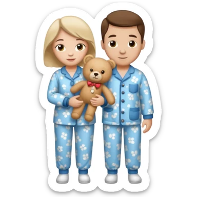 ma and pa kettle wearing pajamas and holding teddy bears sticker