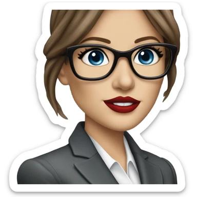 Realistic Kate Beckinsale blue eyes wearing glasses in a business meeting red lipstick  sticker