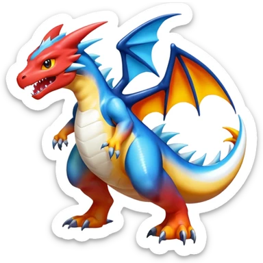 Black and white colorful gradient shiny glossy Fakémon-Digimon-Gabite-Sharpedo-Charizard-Reshiram-Zekrom-creature-hybrid (full body) sticker