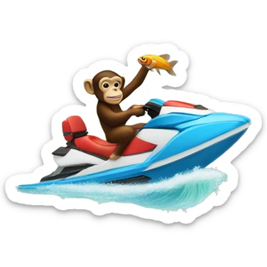 a monkey riding a fish like a jetski sticker