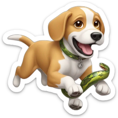 A dog running with a python sticker