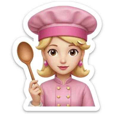 Pink chef hat princess peach with a hand and spoon sticker