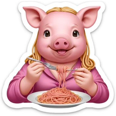   renaissance monalisa pig with pink spaghetti  sticker