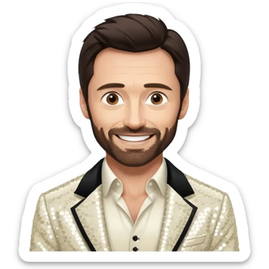 Hugh Jackman with Dark Brown Hair, Ivory Sequin Outfit sticker