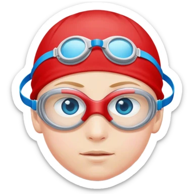 Boy Swimmer in a red swim cap and goggles  with blue eyes  sticker