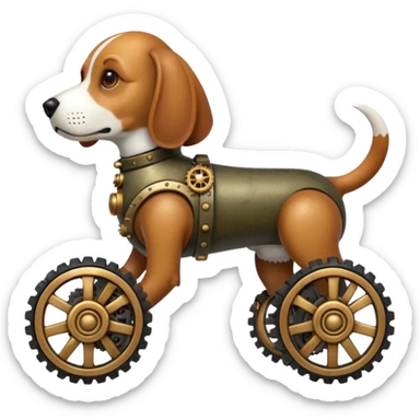 Stylish steampunk Military automaton beagle dog with off-road wheels  sticker