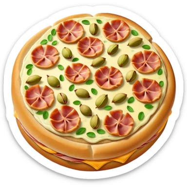 pistachio cream(main), jambon beurre(like flower), pizza sticker