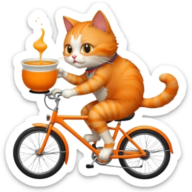 i want a cat riding a bike backwards while eating a bowl of soup sticker