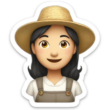 asian farmer girl smiling with hat sticker