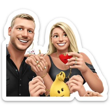 smiling couple with jewelry sticker