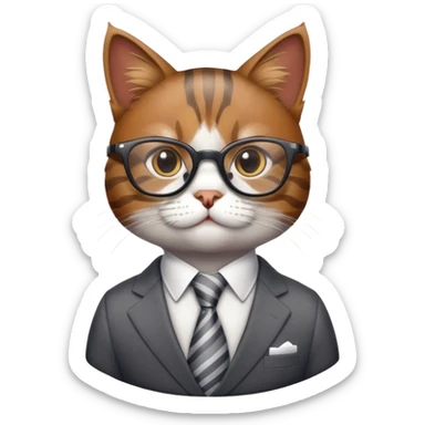 professional cat with glasses and a suit, looking like a corporate boss sticker