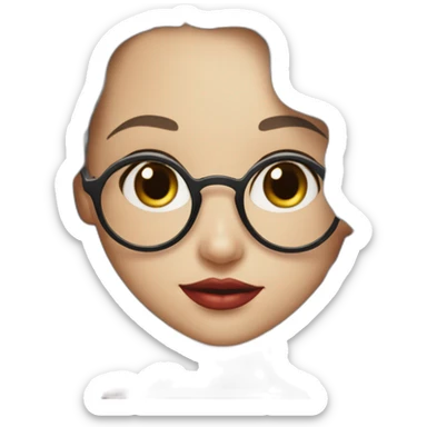 Five girls, one of them silver hair with glasses, one blonde with glasses, one brunette with curly hair, another brunette with long black hair and red lips, one blonde with straight hair sticker