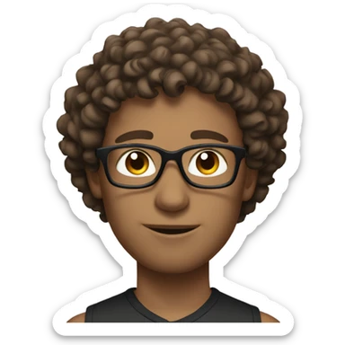 man with glasses, and short brown curly hair, with sportswear sticker