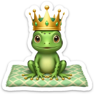 cute little frog with crown on head sitting on bed sticker
