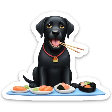 black Labrador Retriever eating sushi sticker