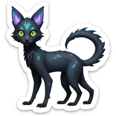 Futuristic Black Dark Abyssal Ethereal Modern Amaura-Bayleaf-Abyss-Lykoi-Fakémon-creature-hybrid Full Body sticker