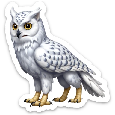 Realistic wild natural elegant pretty beautiful handsome shiny colorful furry 4-legged digitigrade snowy-owl-arctic-fox-snow-leopard-gryphon-griffin-albino-lion-fusion-hybrid-fursona-furry-animal-creature, full body, hyper-realism, long tufted tail sticker