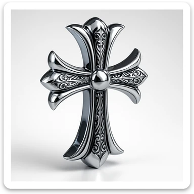 Chrome Hearts style cross, shiny chrome, black accents, gothic luxury, detailed craftsmanship sticker