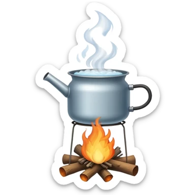 campfire with pot of boiling water hanging above, steam coming out sticker