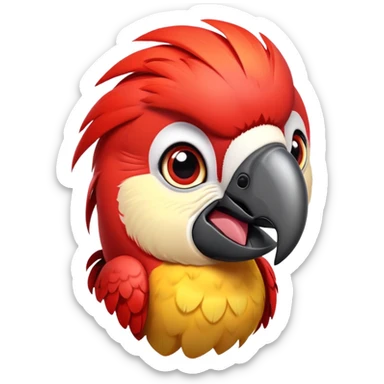 cinematic-cute-macaw-portrait-emoji,-head-tilted-playfully-and-inquisitively,-with-a-dazzling-red-plumage-and-round,-sparkling-eyes-filled-with-charm,-simplified-yet-irresistibly-adorable-features,-highly-detailed sticker