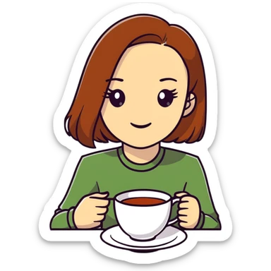 Stylish British girl with a single teacup, minimalist tea time design sticker
