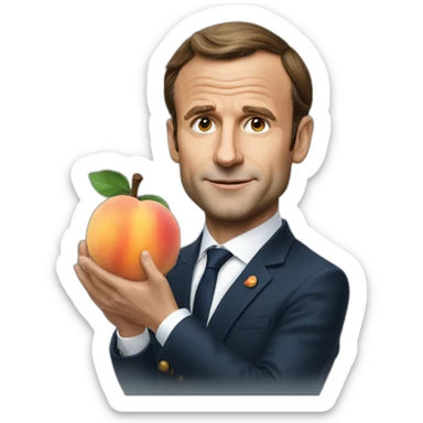 Macron (the french president) holding a peach sticker