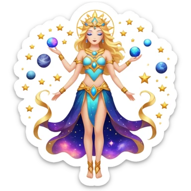 fullbody universe goddess with cosmic elements, stars and galaxy patterns sticker