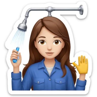 beautiful girl with long brown hair constructing new shower sticker