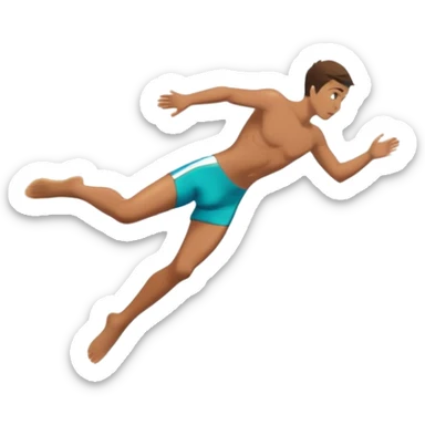 The background features rugged cliffs, clear blue water, and a bright sky, emphasizing the excitement and danger of the sport with a sense of freedom and adventure. A diver mid-air, plunging from a high cliff into the sparkling ocean below.  sticker