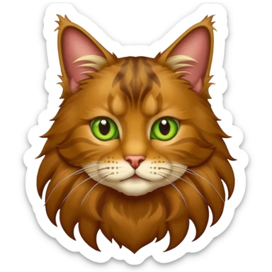 je veux un emoji chat main coon marron à poil long avec les yeux vert jaunes  sticker