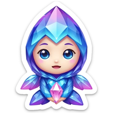 kawaii chibi crystal sprite creature, purple, blue, and pink, cute and sparkly, chibi style, adorable expression sticker