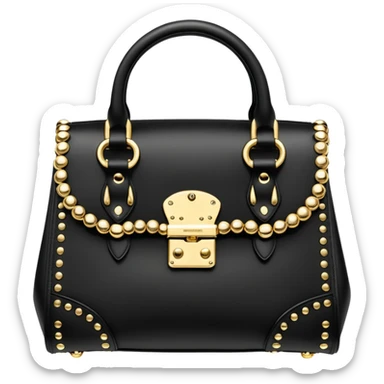 Alexander McQueen brand, black and gold handbag with luxury edgy style, detailed embellishments. 8k, 5000x5000px, 3D rendering, realistic, isolated still life, no emoji faces no emoji icons no human figures  sticker